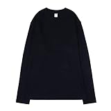 Cotton Long Sleeve T-Shirt Bottoming Shirt Round Neck Top Women Men (M, Navy)
