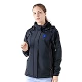 Popozono Giacca Riscaldabile Donna, Giacca Softshell Con Batteria Da 10000mAh, Gilet Riscaldabile Da Donna, Con Cappuccio Rimovibile, Giacca Invernale Per Lavori All'aperto, Antivento, Impermeabile, M
