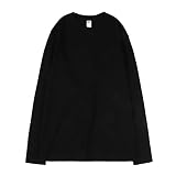Cotton Long Sleeve T-Shirt Bottoming Shirt Round Neck Top Women Men (M, Black)