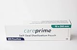 CarePrime 200 sacchetti per sterilizzazione autoadesivi per autoclave, 70 x 260 mm
