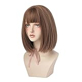 Parrucche da bob dritte corti naturali parrucche per capelli sintetici Wigs resistenti alla parrucca per cosplay party warm marrone stile1