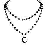 Generic Y2k Collana a forma di luna, collana gotica, Collana nera con luna,Collana di perline regolabile,per Halloween, regalo di Natale per donne, Nero