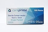 Careprime - Bastoncino di cotone con manico in legno, applicatore, tampone medico, cotone, 15 cm, testa da 5 mm, sterile