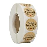 Generic Brands 500 adesivi in carta kraft, rotondi fatti a mano con amore, adesivi da forno, autoadesivi, per regali, fai da te, rosso, nero