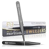 EKUPUZ Four Piece Tweezer Set Leather Travel Case Premium Stainless Steel Professional Slanted