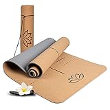 Tappetino da yoga in sughero WELLAX – Antiscivolo, ecologico e privo di sostanze nocive – Tappetino da yoga spesso in sughero 183 x 61 x 0,6 cm – Tracolla e sacca