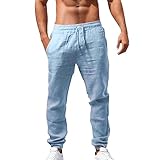 Pantaloni Lino Uomo Estivi Casual Leggeri Larghi Sportivi Pantalon Elastico in Vita Comodi Pantalone Yoga da Spiaggia con Tasche Pantaloncini Loose Fit Pants Comodo Pantaloncino