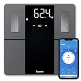 Beurer BF 500 BT Super Black Edition Bilancia Diagnostica Elegante con Funzione Bluetooth e app, per grasso corporeo con portata di 180 kg, percentuale muscolare, fabbisogno calorico, display XL