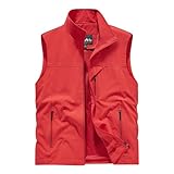 Gilet multi tasca da uomo casual escursionismo gilet all'aperto traspirante leggero comfort tinta unita classico versatile giacca senza maniche lavoro all'aperto pesca caccia, 01 rosso., XL