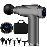 BUOAZR Pistola Massaggio Muscolare, 32 Velocità 3500RPM con 6 Testine, Mini Massage Gun con Display LCD, 1800mAh, Portatile Massaggio Pistola Elettrico Silenzioso per Rilassare i Muscoli(Grigio)