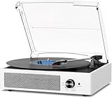 Giradischi Bluetooth Portatile a Tre Velocità (33 1/3, 45 E 78 Giri), Vintage Vinile Giradischi con Altoparlanti Stereo Integrati, Supporta uscita RCA/Jack per cuffie Bianco