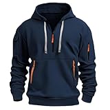 Felpa da lavoro da uomo con cappuccio con coulisse, mezza cerniera e tasche con cerniera, a maniche lunghe, dalla vestibilità comoda, casual, sportiva, calda, per l'autunno e l'inverno, Marina
