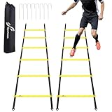 Sportneer Set di scalette per allenamento di velocità di agilità, 12 pioli, 6 m, staccabili, in 2 pezzi (6 pioli ciascuno), con picchetti per allenamento di calcio, footwork – Scala con borsa per il