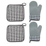 Four Collection Milan - Milcea Four Anti Chaleur | Résistants À La Chaleur Et Set De Maniques | Gants De Protection Thermique Texturés Pour -Ondes, Cuisinière, Service De Fondue, Friteu