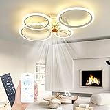 Plafoniera con Ventilatore, Ventilatori a Soffitto con luci, Ventilatore da soffitto a LED Dimmerabile con Telecomando App per Soggiorno, Camera da letto, Sala da pranzo, 6 Velocità, Timer (Bianco)