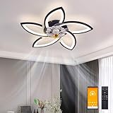 Ventilatore da Soffitto con Luce, 70cm, Dimmerabile LED Plafoniere con Telecomando e APP, 6- Marce Ventola da Soffitto inversione senso di rotazione, Temporizzazione Ventola Silenziosa (Nero)