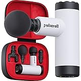 Pulseroll Pro Athlete Grade Percussion - Mini pistola massaggiante per massaggi muscolari a 4 velocità con 4 teste e custodia per il trasporto, colore: Bianco