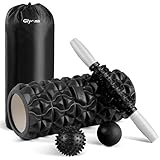 Glymnis Foam Roller Kit 4 in 1, Includono 1 x Rullo Massaggio Muscolare 1 x Bastone Massaggio e 2 x Pallina Massaggio per Recupero Muscolare dei Tessuti Profondi, Rilascio Miofasciale, Yoga