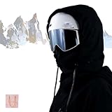 Passamontagna impermeabile foderato in pile, 3 in 1, passamontagna da sci, cappello con coulisse, copertura invernale calda per viso e collo, Nero , Taglia unica