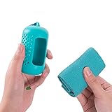 Tekaopuer, asciugamano portatile in microfibra con custodia in silicone, asciugamano rinfrescante, morbido e traspirante, per yoga, campeggio, sport (blu, 2 pezzi)