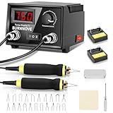 BURNNOVE Pirografo per Legno Professionale, 60W 220V con Doppia Penna, Display Digitale e Temperatura Regolabile 0-750°C, 21 Punte per Decorazione su Legno, Pelle e Zucca