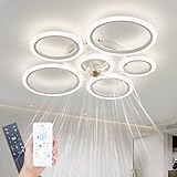 Plafoniera con Ventilatore, Ventilatori a Soffitto con luci, Ventilatore da soffitto a LED Dimmerabile con Telecomando App per Soggiorno, Camera da letto, Sala da pranzo, 6 Velocità, Timer (Bianco/90)