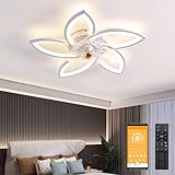 Ventilatore da Soffitto con Luce, 70cm, Dimmerabile LED Plafoniere con Telecomando e APP, 6- Marce Ventola da Soffitto inversione senso di rotazione, Temporizzazione Ventola Silenziosa (Bianco)