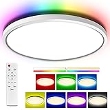 BURNNOVE Plafoniera LED Soffitto, 24W 3200LM Dimmerabile RGB, Lampada da Soffitto Ultrasottile con Telecomando, IP54, Regolabile 3000-6000K per Camera da Letto, Soggiorno e Cameretta