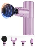 FAHEFANA Mini Massaggiatore Muscolare, Corpo in Lega Pistola Massaggio Muscolare Per Massaggio Deep Tissue, Massage Gun Portatile, 4 Testine Massaggianti Viola