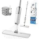 O'woda Mocio con Spruzzatore, Spray Mop con 3 Panno in Microfibra e Spazzola, Mop Piatto per Casa, Cucina, Legno Duro, Laminato, Laminato, Ceramica, Bianco