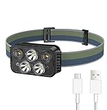 MKHS Torcia frontale ricaricabile con 5 luci 6 modalità, impermeabile 8000 L, luce a LED a mani libere, torcia ricaricabile super luminosa, per corsa, campeggio, pesca, cani da passeggio