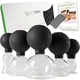 BACKLAXX® Set di Coppettazione in Vetro con Aspirazione in Silicone – 5 Bicchieri per Massaggio Anticellulite e Antirughe – Raschietto per Fasce Incluso – Per Viso, Corpo e Fasce Muscolari