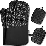 Guanti da Forno, MILcea Presine e Guanti da Forno Guanti da Cucina Guanti da Forno in Silicone e Cotone Resistenti al Calore fino a 300 °C
