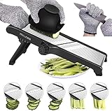 MILcea Mandolina Affettatrice Professionale,Mandolina 3 in 1 Regolabile Affettaverdure.Julienne Affettatrice Taglierina per Cibo,Frutta e Verdura.Fetta Sottile da 1 mm a 9 mm con Guanti di Sicurezza