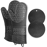 Guanti da Forno Guanti da Forno Presina Set di 4, MILcea Guanti da Forno Guanti da Cucina Guanti da Forno in Silicone e Cotone Resistenti al Calore
