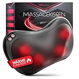 Wellax Cuscino Per Massaggio Rilassante Con Funzione Di Calore E Rotazione A 360 ° - Dispositivo Per Massaggi Shiatsu Con 3 Velocità Per Spalle E Schiena - Massaggiatore Per Il Collo (Nero)