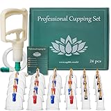 Uplife Set Coppettazione con 24 Coppette Massaggio Schiena - Per Cupping Therapy, Vacuum Terapia. Ventosa per Trattamento Cellulite e Sollievo dai Dolori Muscolari