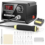 BURNNOVE Kit Pirografia Legno 60W 220V Pirografo Digitale con Temperatura Regolabile 100-750°C, Pirografo Elettrico con Display Digitale e 21 Teste di Penna, per Legno, Pelle, Bambù