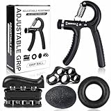 O'woda Hand Grip, Allenamento Avambraccio Hand Gripper (Set 5), Pinza per Avambracci Attrezzi Regolabile 5-60kg, Finger Stretcher, Anello per Esercizi & Palla Antistress per Atleti