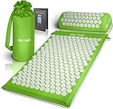 High Pulse® Tappetino Agopressione + 5 anelli e poster - Tappeto e cuscino per agopressione stimola la circolazione sanguigna e allevia la tensione (Verde)