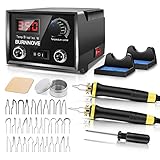 BURNNOVE Macchina per Pirografia Con cavo elettrico, Kit Pirografia Pirografo Legno con Doppia Penne, 60W 220V Display Digitale Temperatura Regolabile da 0 °C a 750 °C a 33 Teste di Penna