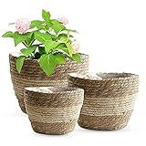 O'woda Cesto per Fioriera in Rattan Naturale, 3 pezzi Intrecciata Vaso Dentro Fuori, Vaso da Fiori Intrecciato Cestini Piante Intrecciati per Interno Esterno Decorazione, Beige