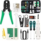 BURNNOVE 18 in 1 Kit di Manutenzione Strumento di Riparazione della Rete Computer Network Repair Tester Tool, Cavo per RJ11/45/12 con 17 Connettori e un Cavo di Rete 2M