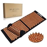 AKUMATA XL Set di Tappetini per Digitopressione con Cuscino per Massaggio per Agopuntura Adatto per Alleviare Il Mal di Schiena Piedi del Collo | Dimensioni Estese | Nero & Oro