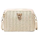 Borsa a Tracolla Donna Moda Borsa a Tracolla Donna Estate Paglia Intrecciata Borsa a Tracolla Beige