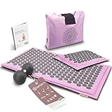 AbéProducts® Set di tappetini per agopressione con palla fasciale e e-book – Made in EU – grande tappetino per agopuntura con cuscino – relax per il corpo – viene piantato un albero – lilla