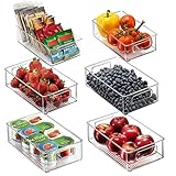 O'woda Frigoriferi Organizzatori, Contenitori per Frigoriferi Impilabili, Trasparente Frigoriferi con Maniglie, Adatto per Cucina, Dispensa, Cassetto, Controsoffitto, Cosmetici, BPA Free, 6 Pack