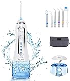 ESSEASON Idropulsore Dentale Portatile Professionale - 5 Modalità Pulizia Denti Ricaricabile, 300 ml di Grande Capacità 6 Ugelli con IPX7 Impermeabile, Per Pulizia Denti Tartaro, Blu