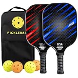 MKHS Set di 2 racchette da pickleball, approvate USAPA, con superficie in fibra di carbonio, racchette da pickleball a nido d'ape con 2 racchette da pickleball, 4 palline e una borsa per il trasporto