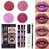 Ysimee Cosmetics Glitter Lip kit 4 colori, Glitter Lip Gloss, Rossetto liquido duraturo impermeabile Labbra, no-sticky, dorato nero rosa blu grigio rosa